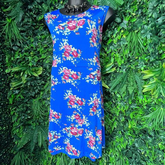 Nina Piu Dress Women 2XL Blue Sleeveless Floral Fit Flare Skater Stretch 0978 - Picture 6 of 8